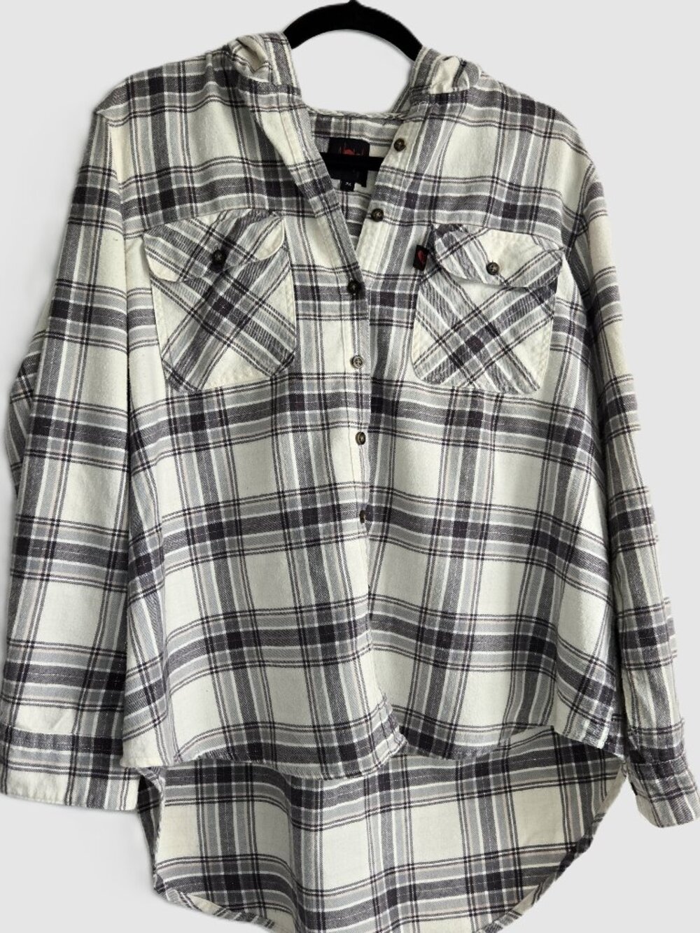 Body 10der Hooded Flannel Shirt | High-Low Hem & Tabbed Sleeves | Size 2X